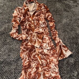 SHEIN Marble Pattern Long Sleeve Dress